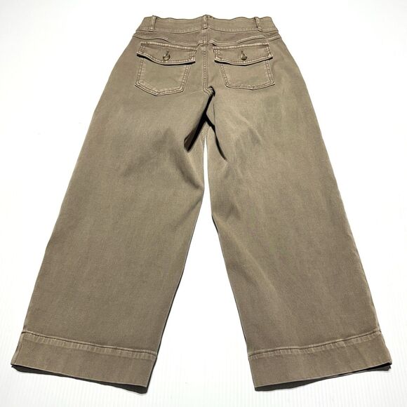 Spanx Stretch Twill Cropped Wide Leg Pant Womens M Tan High Rise Pull On - Picture 6 of 10